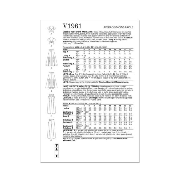 Vogue Patterns V1961 Misses Top Skirt Pants Sewing Pattern Sizes 14-22 - Picture 2 of 7